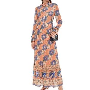 ANTIK BATIK Abbye floral-print metallic fil coupé chiffon maxi dress in peach